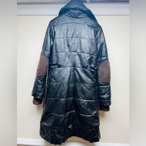 VINTAGE CHARLOTTE SOLNICKI LEATHER  COAT W/ Knit Elbow Patches And Pocket  XS - Picture 2 of 16